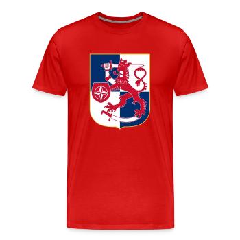 Finnland Löwenwappen, Schild mit NATO-Logo - Männer Premium Bio T-Shirt - Rot - Vorne - Damien (186cm)