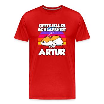 Offizielles Schlafshirt Von Artur - Männer Premium Bio T-Shirt - Rot - Vorne - Damien (186cm)