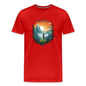 Randonnée Aventure Randonnée Montagne Randonnée Camping - T-shirt bio Premium Homme - rouge - Devant - Damien (186cm)
