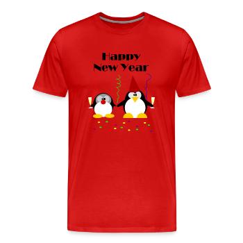Pinguin Party Happy New Year - Männer Premium Bio T-Shirt - Rot - Vorne - Damien (186cm)