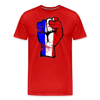 France Flag Fist Main Symbole utilisé - T-shirt bio Premium Homme - rouge - Devant - Damien (186cm)