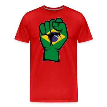 Drapeau du Brésil Symbole de la main du poing - T-shirt bio Premium Homme - rouge - Devant - Damien (186cm)