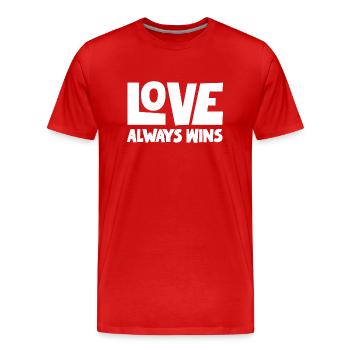 L’amour gagne toujours - T-shirt bio Premium Homme - rouge - Devant - Damien (186cm)