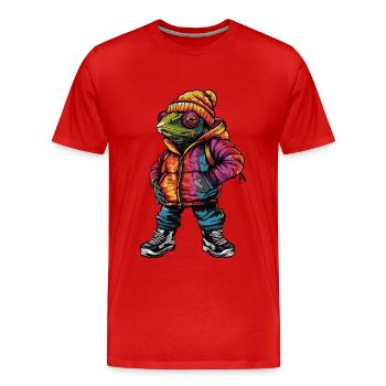 Chameleon Lustig Winter - Männer Premium Bio T-Shirt - Rot - Vorne - Damien (186cm)