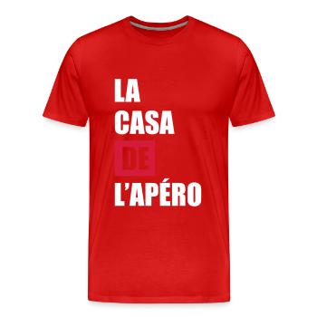 La casa de l'apéro, cadeau apéro, humour, alcool - T-shirt bio Premium Homme - rouge - Devant - Damien (186cm)