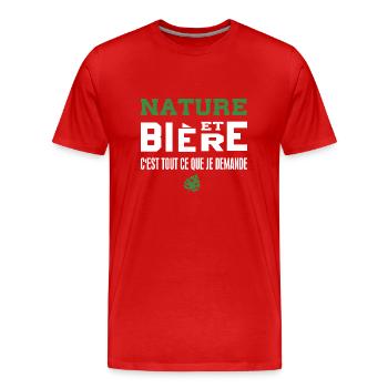 Nature et bière c'est tout ce que je demande - T-shirt bio Premium Homme - rouge - Devant - Damien (186cm)