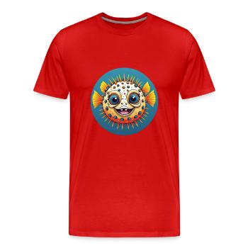 Cheerful laughing colorful puffer fish - Men's Premium Organic T-Shirt - red - Front - Damien (186cm)