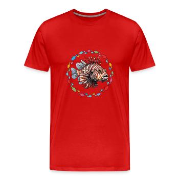Poisson-lion Poisson corail dans le cercle de poissons - T-shirt bio Premium Homme - rouge - Devant - Damien (186cm)