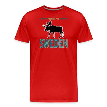 Property of Sweden Schweden Flagge Elch - Männer Premium Bio T-Shirt - Rot - Vorne - Damien (186cm)