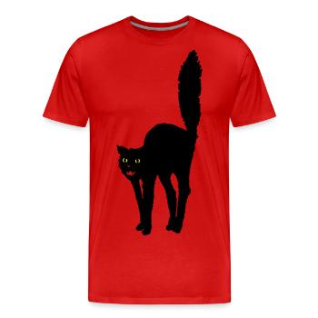 Hands off! black cat cat halloween symbol - Men's Premium Organic T-Shirt - red - Front - Damien (186cm)