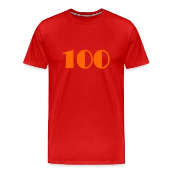 100. 100 ANS. 100e ANNIVERSAIRE. ANNIVERSAIRE - T-shirt bio Premium Homme - rouge - Devant - Damien (186cm)