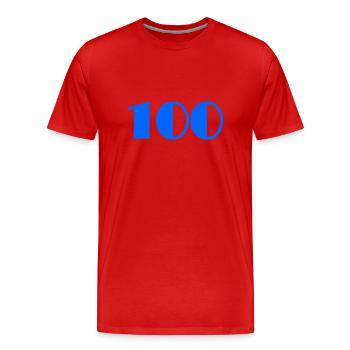 100. 100 ANS. 100e ANNIVERSAIRE. ANNIVERSAIRE - T-shirt bio Premium Homme - rouge - Devant - Damien (186cm)