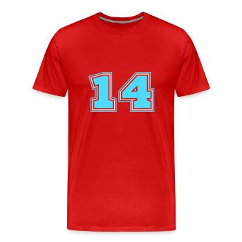14 Numéro de numéro - T-shirt bio Premium Homme - rouge - Devant - Damien (186cm)