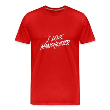 J’aime Manchester - T-shirt bio Premium Homme - rouge - Devant - Damien (186cm)