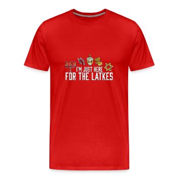 Joyeux Hanoukka, je suis juste là pour les latkes - T-shirt bio Premium Homme - rouge - Devant - Damien (186cm)