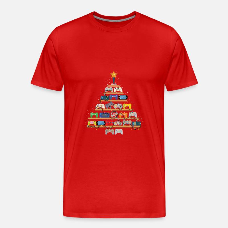 Weihnachten Gaming Controller Tannenbaum bunt - Männer Premium Bio T-Shirt - Rot