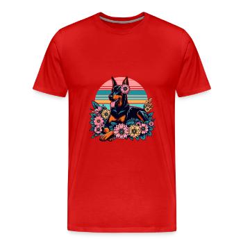 Doberman Retro Pastel Fleurs Fleurs - T-shirt bio Premium Homme - rouge - Devant - Damien (186cm)