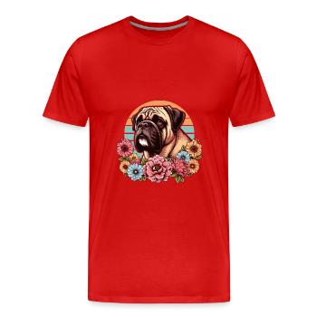 Bullmastiff Retro Pastel Fleurs - T-shirt bio Premium Homme - rouge - Devant - Damien (186cm)