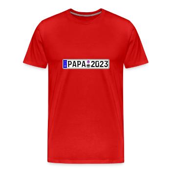Papa 2023 Vater werden Nummernschild - Männer Premium Bio T-Shirt - Rot - Vorne - Damien (186cm)