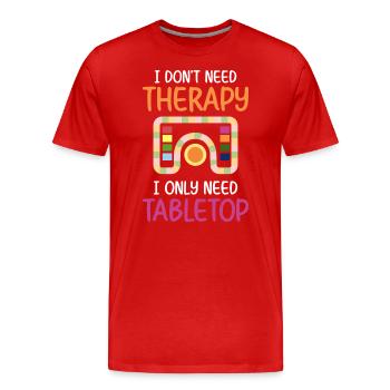 Joueur de plateau de jeu de société Personnage Nerd - T-shirt bio Premium Homme - rouge - Devant - Damien (186cm)