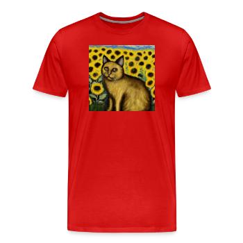 Chat dans un champ de tournesol - T-shirt bio Premium Homme - rouge - Devant - Damien (186cm)