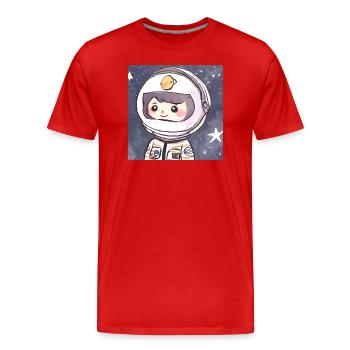 Cute astronaut in outer space - Men's Premium Organic T-Shirt - red - Front - Damien (186cm)