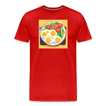 Fried eggs on a plate with salad - Men's Premium Organic T-Shirt - red - Front - Damien (186cm)
