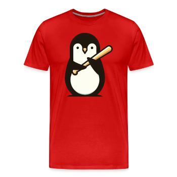 Cute Penguin Baseball Comic - Men's Premium Organic T-Shirt - red - Front - Damien (186cm)