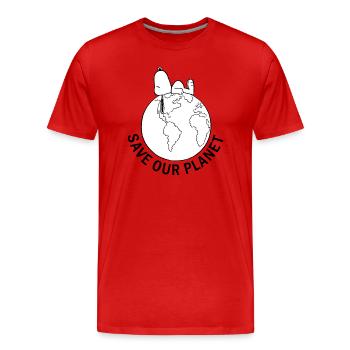 Peanuts Snoopy Protège Notre Planète - T-shirt bio Premium Homme - rouge - Devant - Damien (186cm)