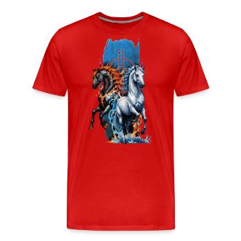 Ätherische Harmonie: Majestätisches Wasser- und Feuerpferd - Männer Premium Bio T-Shirt - Rot - Vorne - Damien (186cm)