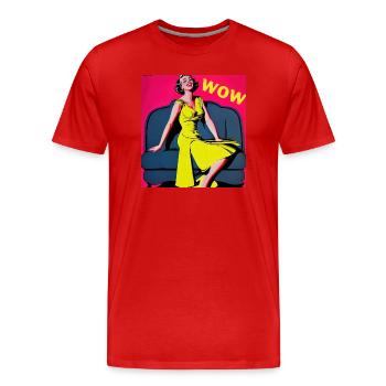 ''WOW'' PIN-UP COMIC - Männer Premium Bio T-Shirt - Rot - Vorne - Damien (186cm)