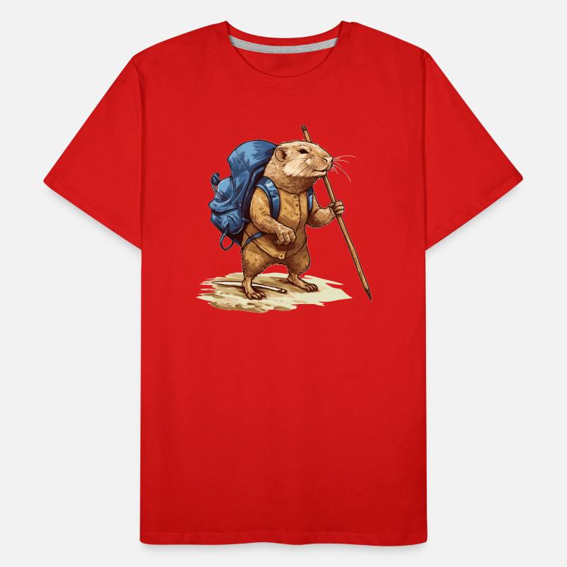 Mole rat with backpack and walking stick Men's Premium Organic T-Shirt