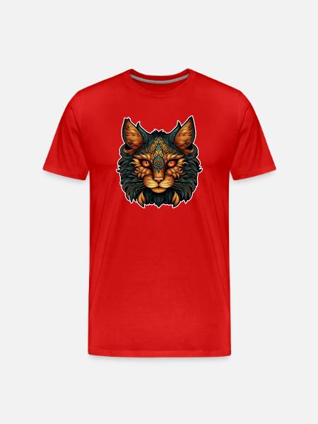 Mythical Cat - Unique T-shirt Print - Men's Premium Organic T-Shirt - red