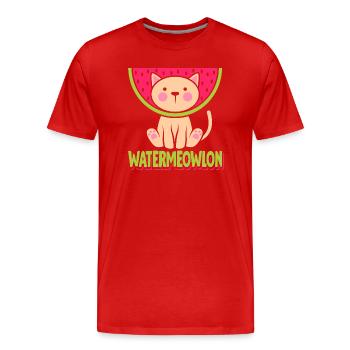 Wassermelone Katze - Männer Premium Bio T-Shirt - Rot - Vorne - Damien (186cm)