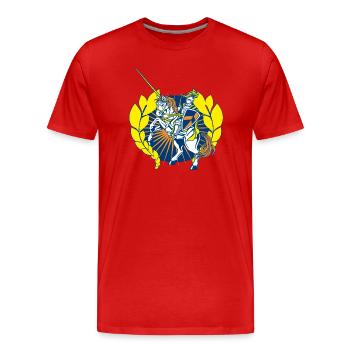 Ritter2 - Männer Premium Bio T-Shirt - Rot - Vorne - Damien (186cm)