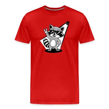 Retro Raccoon Rock Music - Männer Premium Bio T-Shirt - Rot - Vorne - Damien (186cm)