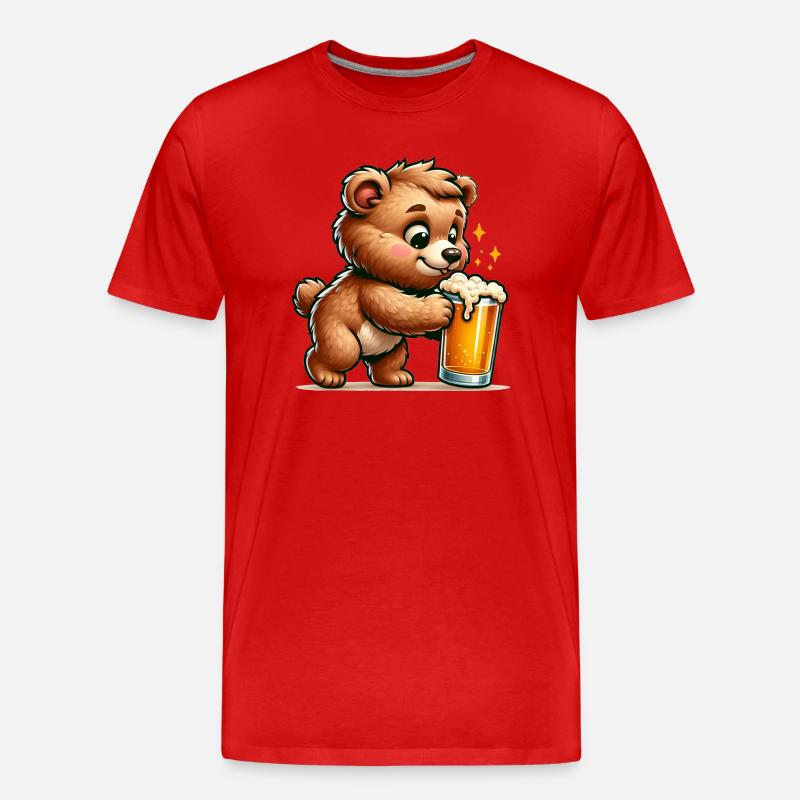 Cute Bear Drinking Beer - Männer Premium Bio T-Shirt - Rot