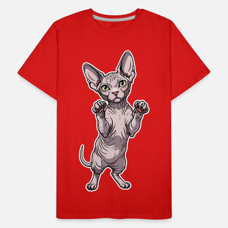 Chat Sphynx Mignon Posture Debout Portrait T-shirt bio Premium Homme