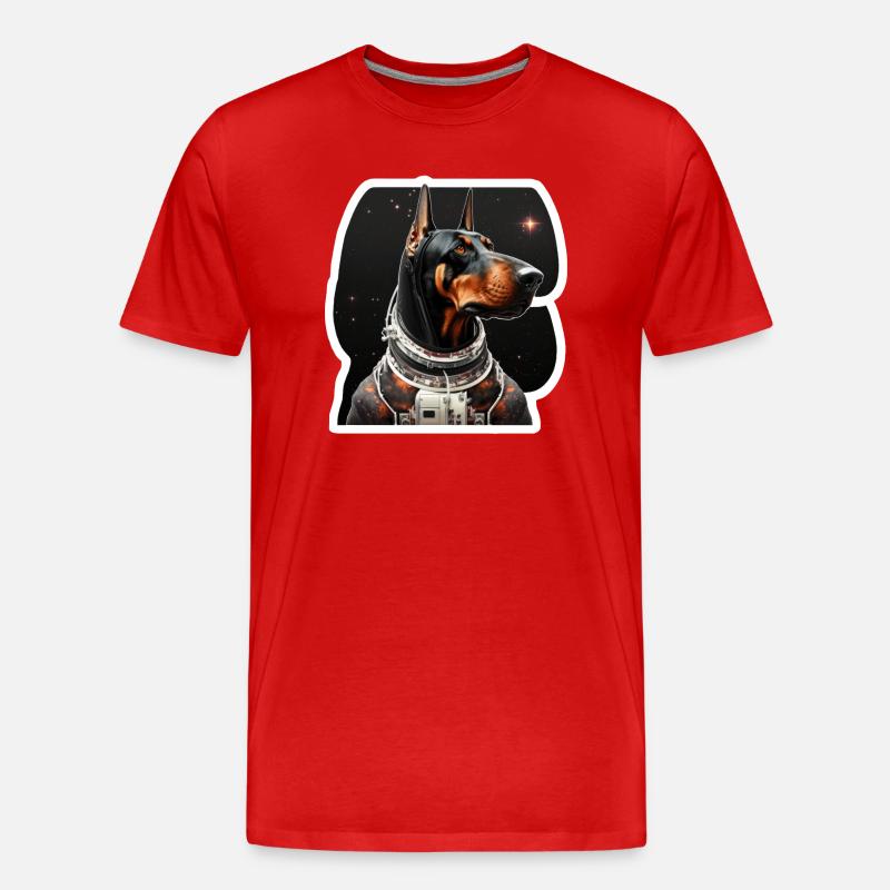 Doberman dans l’espace, drôles de chiens, Spacedogo ! - T-shirt bio Premium Homme - rouge
