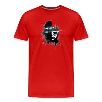 Lone hacker in a dystopian city - Men's Premium Organic T-Shirt - red - Front - Damien (186cm)