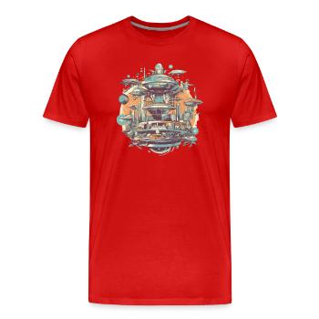 Futuristic city - Men's Premium Organic T-Shirt - red - Front - Damien (186cm)