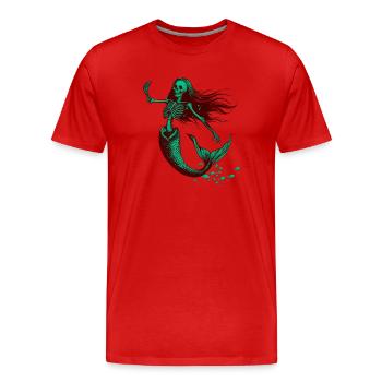 Skeleton Mermaid - Green/Rust - Men's Premium Organic T-Shirt - red - Front - Damien (186cm)