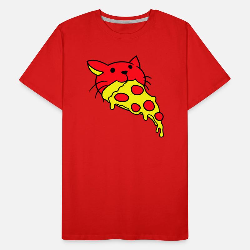 Chat mangeant du salami Pizza Faim Restauration rapide T-shirt bio Premium Homme