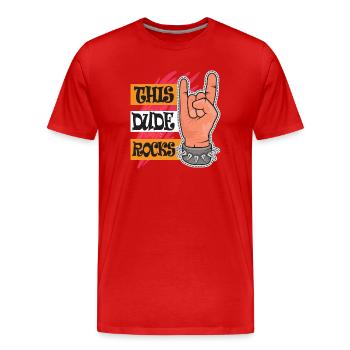 This Dude Rocks - Männer Premium Bio T-Shirt - Rot - Vorne - Damien (186cm)
