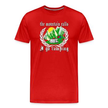 the mountain calls I go camping. Camping on mountains - Men's Premium Organic T-Shirt - red - Front - Damien (186cm)