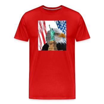 États-Unis, Statue de la Liberté et Aigle. - T-shirt bio Premium Homme - rouge - Devant - Damien (186cm)