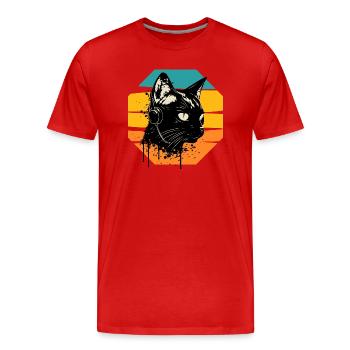 Cat Wearing Headphones | cat wearing earphones - Men's Premium Organic T-Shirt - red - Front - Damien (186cm)