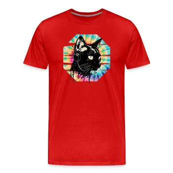 Cat Wearing Headphones | cat wearing earphones - Men's Premium Organic T-Shirt - red - Front - Damien (186cm)