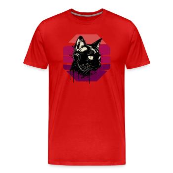Cat Wearing Headphones | cat wearing earphones - Men's Premium Organic T-Shirt - red - Front - Damien (186cm)