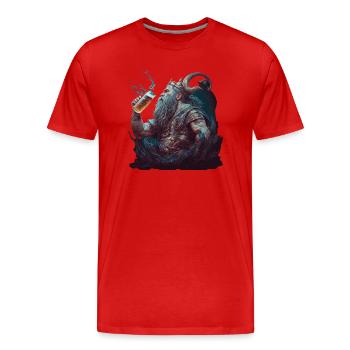 Neptune le dieu romain avec de la bière - T-shirt bio Premium Homme - rouge - Devant - Damien (186cm)
